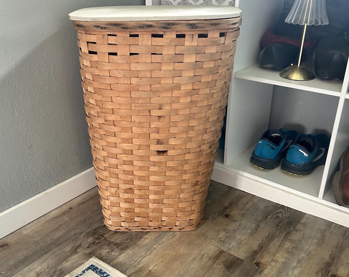 Vintage Rare Red-Man Woven Laundry Basket. 1940s-1950s Basket. MCM Nice