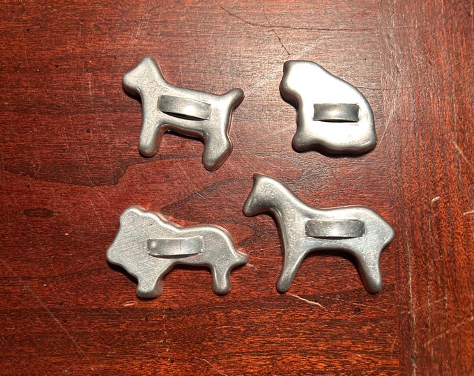 Vintage Lot of 4 Mini Toy Aluminum Cookie Cutters Dog Cat Lion Horse 1950s-1960s