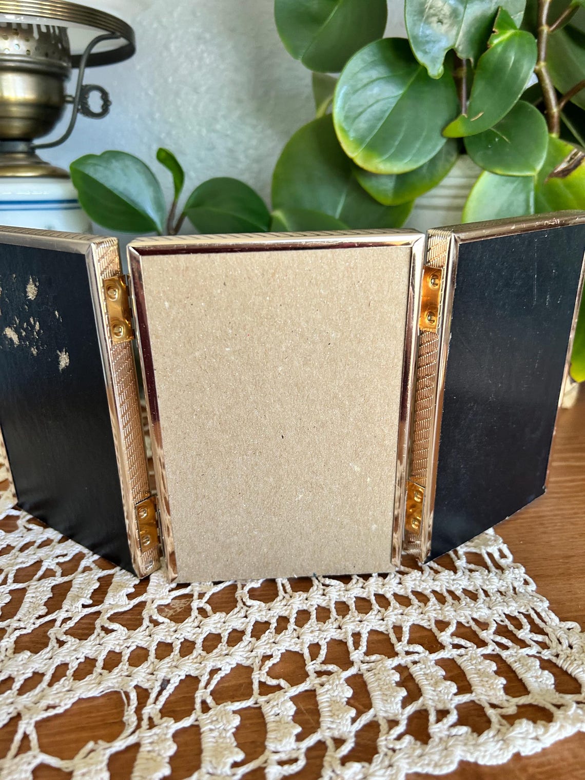 Vintage Tri Fold Metal Gold Tone Ornate MCM Photo Frame Brushed Gold ...