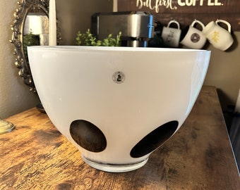 Vintage Ikea Hand Blown Glass Bowl Centerpiece Made In Poland White & Black