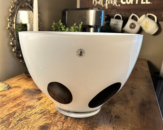 Vintage Ikea Hand Blown Glass Bowl Centerpiece Made In Poland White & Black