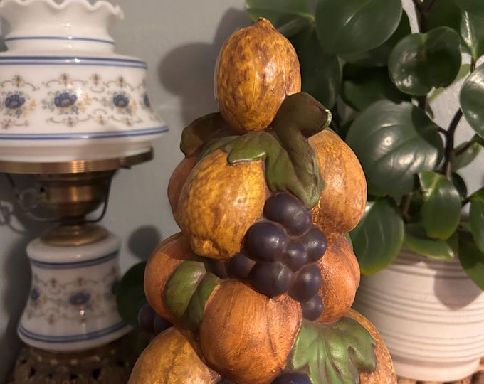 Vintage 1975 Harvest Fruit Sculpture 3D Grapes Apples Fall Thanksgiving Decor