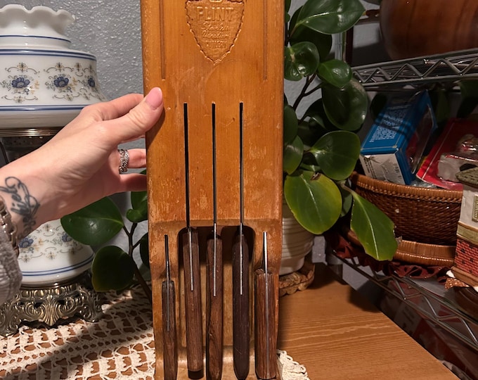 Vintage Ecko Flint Stainless Steel Knife Set Of 5 With Holder. Please Read.