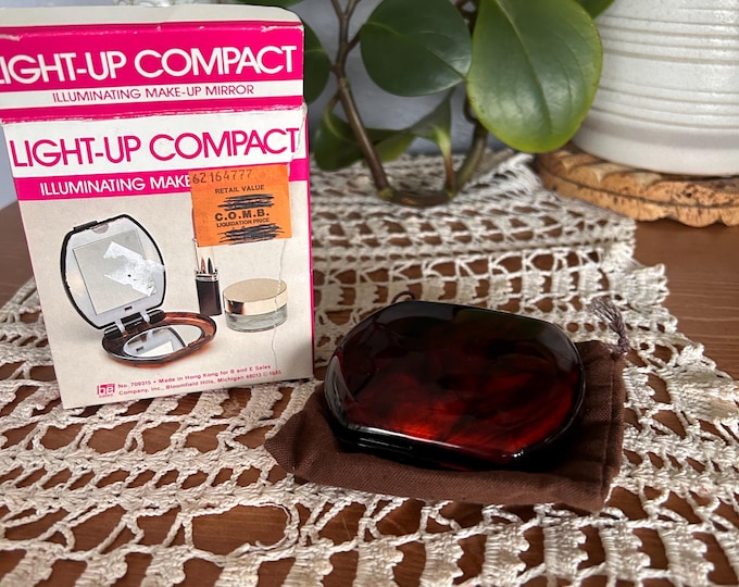 Vintage "Light-Up Compact" Illuminating Makeup Mirror by B and E Sales Company.