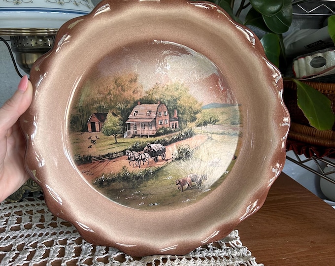 Vintage Country Farmhouse Decorative Bell Ceramic Pie Plate. 1976? Scalloped