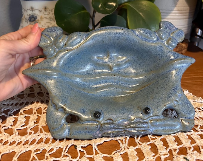 Vintage Blue Crab Chambers Studio Pottery Speckled Coastal Ceramic.