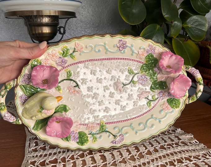 Vintage Avon China Spring Easter Platter Tray With Flowers And Ducks.