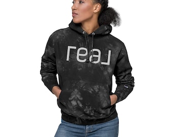 Embroidered REAL Logo Tie-Dye Sweatshirt Champion Fleece One-of-a-Kind Hand Dyed Statement Hoodie