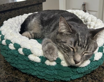 Chunky soft hand knit chenille cat bed / pet bed