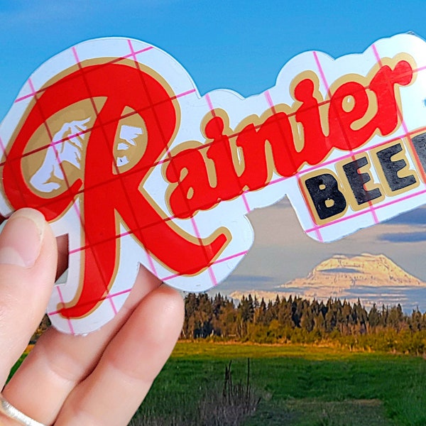 RAINIER BEER Vinyl Decal - Rainier Mountan Sticker for Cars Truck Laptop Stanley | PNW Washington State Retro Lite Beer Tacoma Seattle Gifts