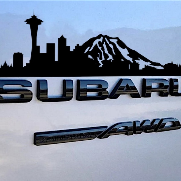 Mt. Rainier & Seattle Car Emblem Decal Badge Accessories Decoration | PNW Mountain Decals | Subaru Crosstrek Toyota Tacoma Sticker Overlay