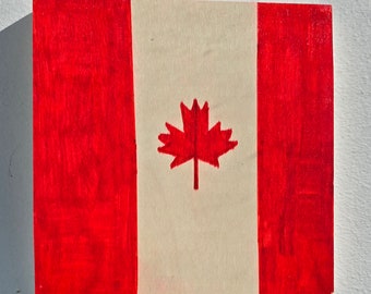 20*20cm Canada flag in wood panel original hand painted mixed media painting varnished