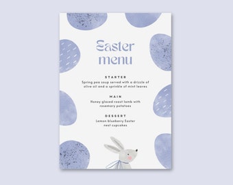 Modello modificabile per menu di Pasqua, modello di scheda menu di Pasqua a tema uova, modello stampabile modificabile, menu di Pasqua, menu del brunch pasquale