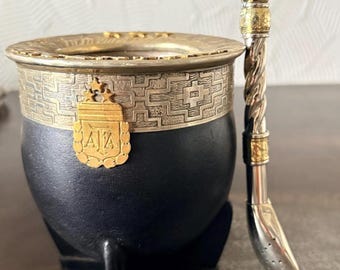 マテ茶 手作りカップ 高品質｜アルガロボ× アルパカ× ブロンド×ステンレス 手作りのアルパカ製マテ茶ストロー：オウムのくちばし型ボンビージャ