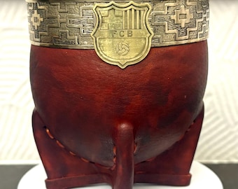FC Barcelona Mate Cup: Handcrafted Leather-Wrapped Calabash Gourd and Bombilla