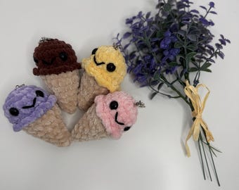 Summer Ice Cream Keychain – Soft Crochet Bag Charm