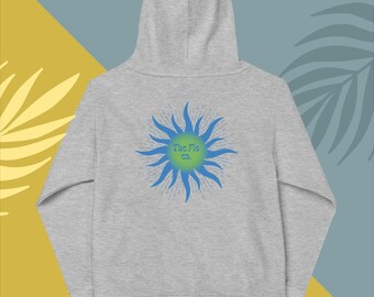 Kids fleece hoodie - The Flo Co. Blue Retro Sun Design