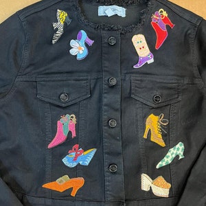 NWOT Women&#39;s Medium Black Libby Edelman Jacket With Fringes, Shoe Patches and Appliques