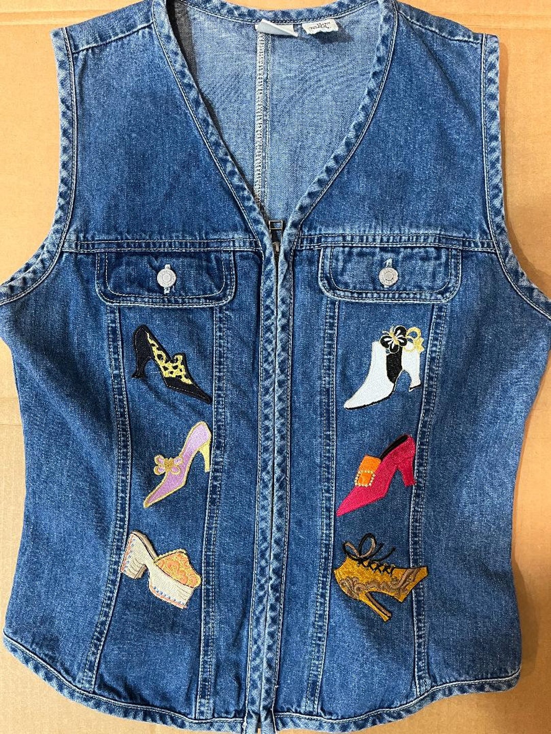 NWOT Women's GAP Denim Vest S/M Adorned With Shoe Patches and