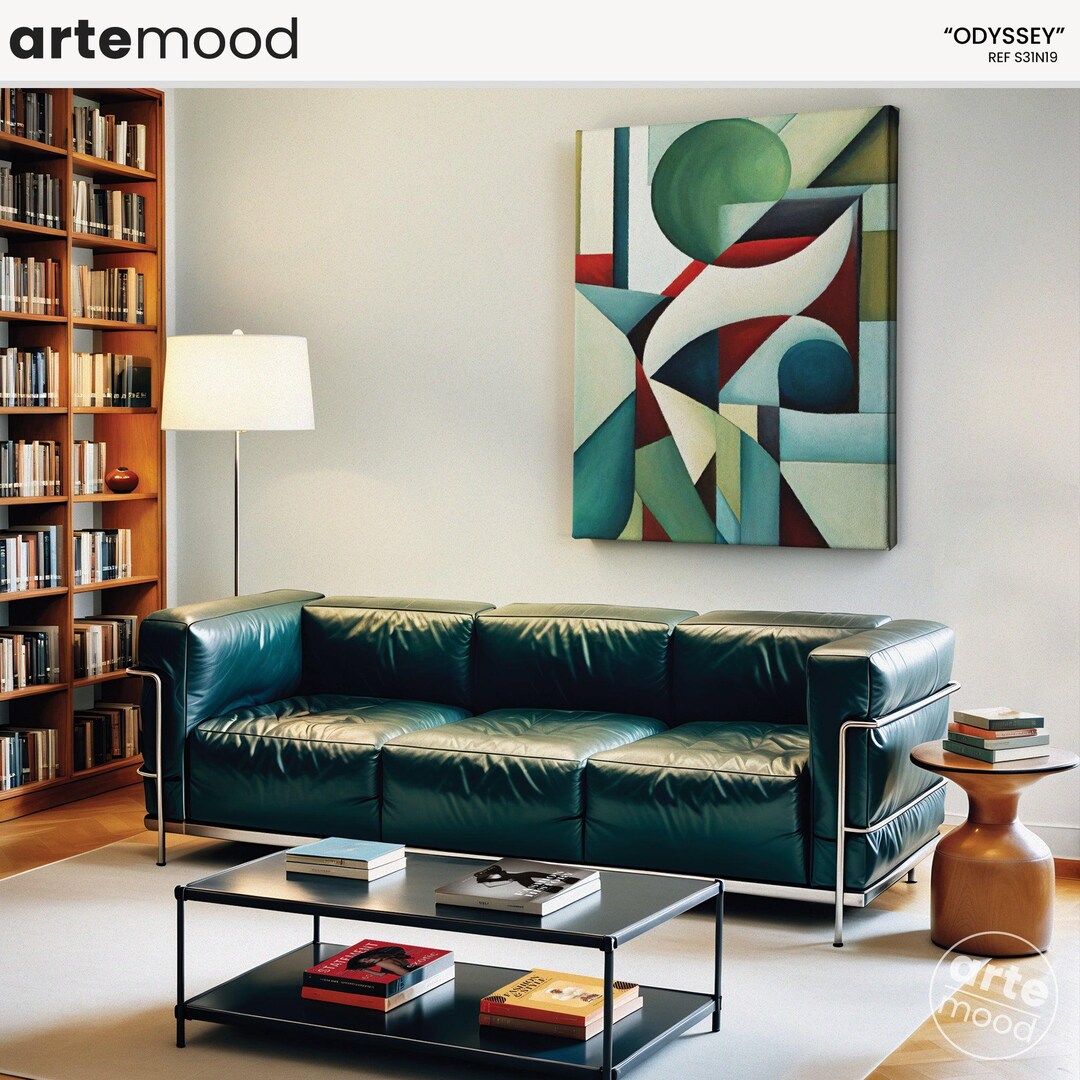 Geometric Abstract Canvas Art Print: Modern Green Blue Red Framed Wall ...