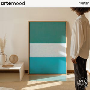 Trendy Aquatic Canvas Art, Minimalist Color Field Art, Blue, Green, Zen, Relaxation, Ocean Art, Calming Beach Framed Art Print Canvas S39N7