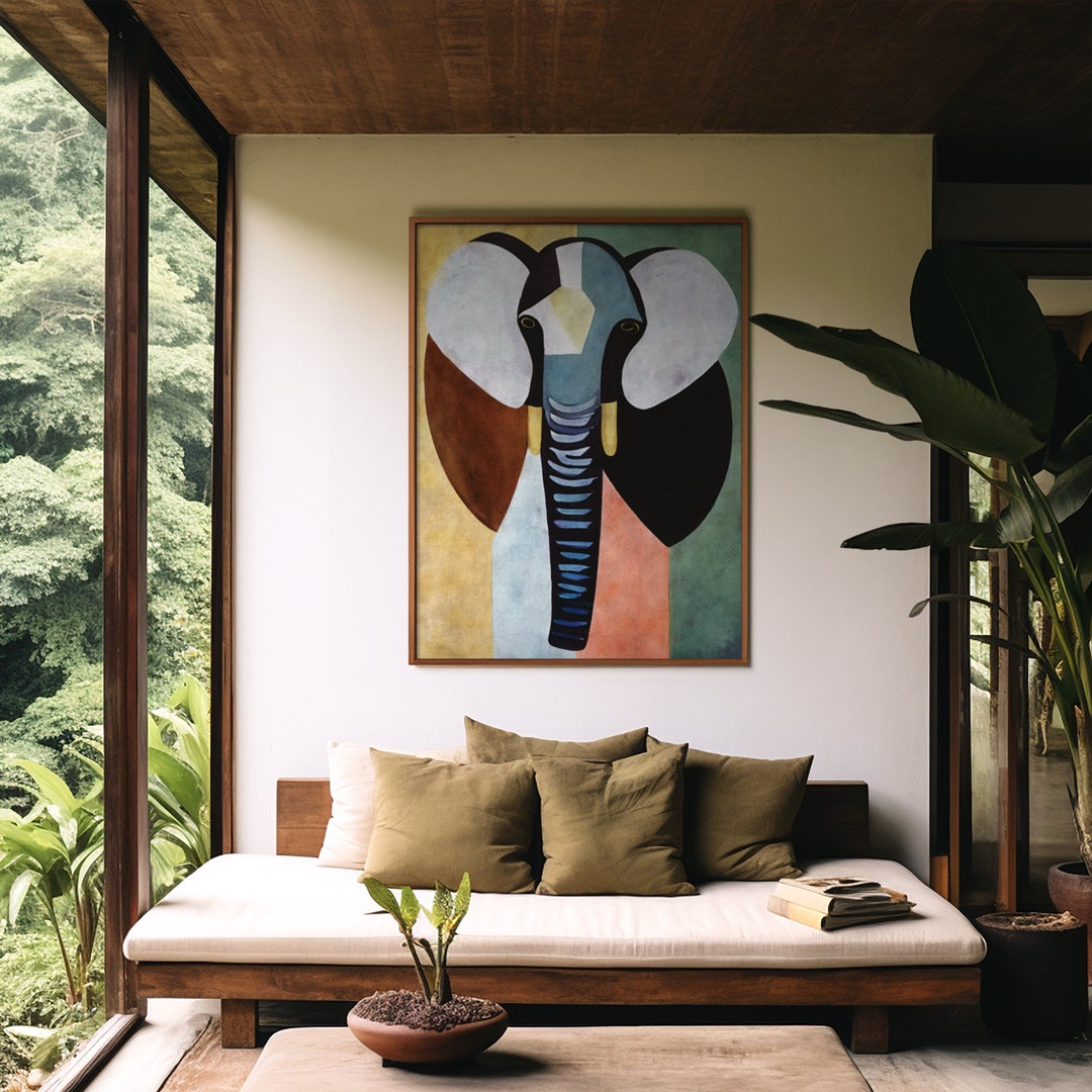 Elephant Modern Art Canvas, Elephant Wall Decor Illustration, Tropical ...