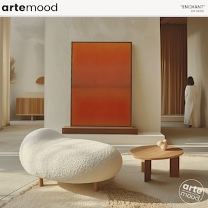 Arte minimalista arancione, arte con campo di colore arancione, grande tela artistica minimalista, decorazione da parete arancione chic, stampa artistica incorniciata tramonto su tela S41N8