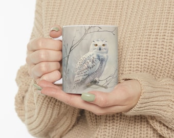 Snowy Owl Mug, Ceramic Animal Mug, Coffee Cup (11oz, 15oz)