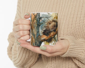 Porcupine Animal Mug, Ceramic Coffee Cup, (11oz, 15oz)