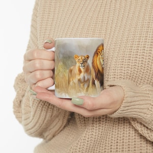 Lion Mug, Pride of African Lions Ceramic Coffee Cup, Wildlife Lover Gift, Lion King Tea Mug, Animal Pride Hot Cocoa Mug, Safari Theme