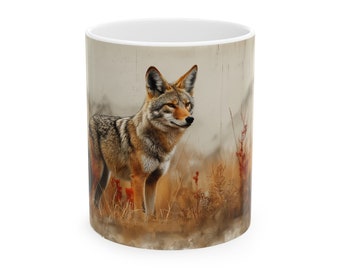 Coyote Animal Mug, Ceramic Coffee Mug, Coffee Cup, 11oz, 15 oz