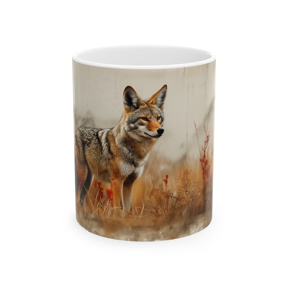 Coyote Animal Mug, Ceramic Coffee Mug, Coffee Cup, 11oz, 15 oz