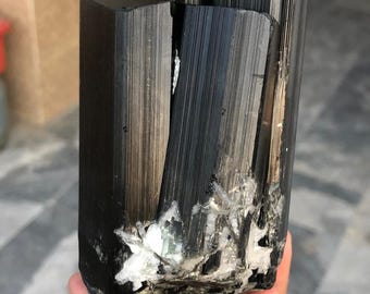 658 Gram Natural Schorl [Black Tourmaline] Terminated Crystal from Skardu, Pakistan. Schorl Crystal, Black Tourmaline, Tourmaline Crystal.