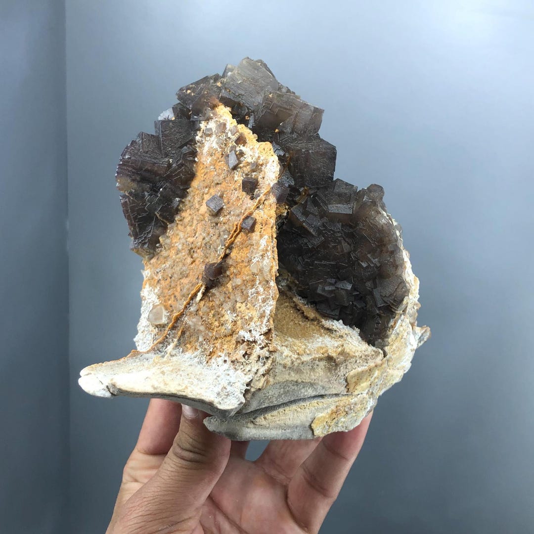 916 Gram Rare Natural Brown Fluorite Cubic Crystals on Matrix – Wall ...