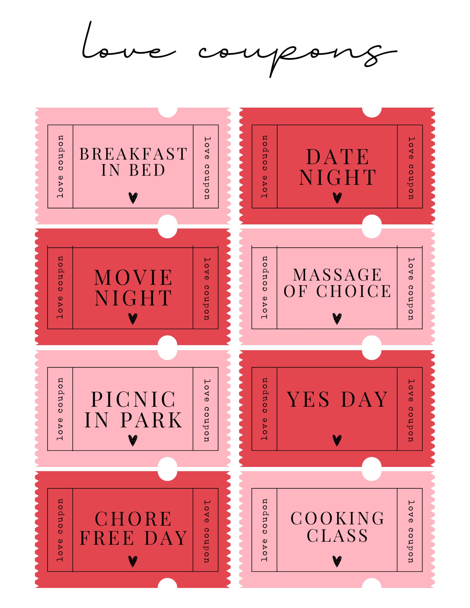 Love Coupons Printable Coupon Book, Valentine's Day Gift, Last Minute ...