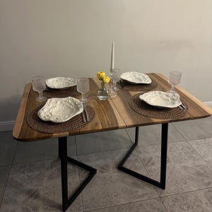 Walnut dining table, Extendable Dining Table in Solid Walnut wood 47/67 × 31 inches  - Seats 6-8, Kitchen Table