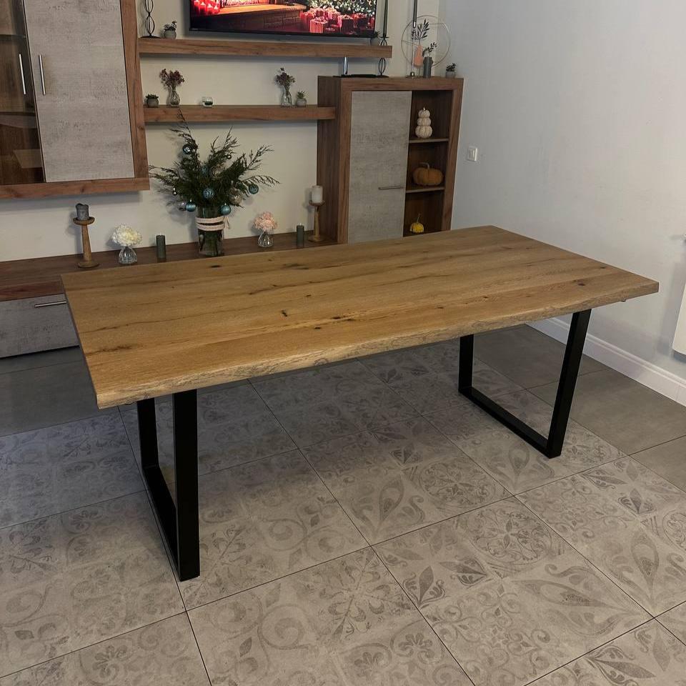 Extendable Solid Oak Dining Table and Bench Set, Black Steel Legs - Etsy