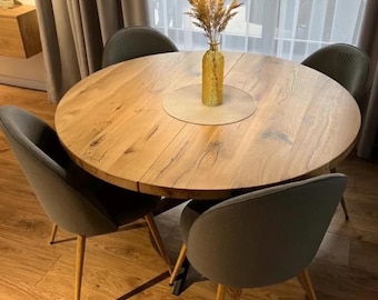 Extendable Round Oak Dining Table: Table with Leaves Kitchen Gift