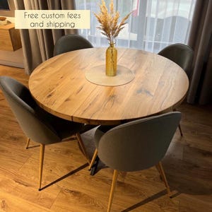 Extendable Round Oak Dining Table: Handmade Solid Wood