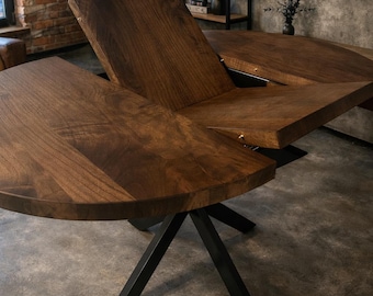 Massivholz Esstisch klappbar mit Metallbeinen, Walnussbraun