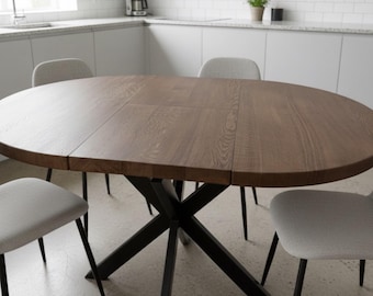 Tavolo da pranzo estensibile in rovere: design in legno massello fatto a mano per spazi da pranzo moderni