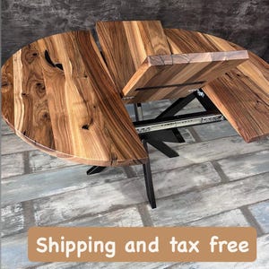 Extendable Dining Table in Solid Walnut Wood with Leaves- 4-10 seats