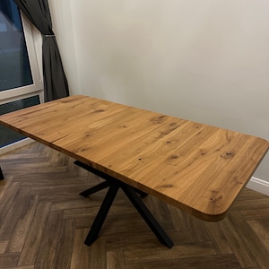 Extendable Drop Leaf Dining Table, Solid Wood Metal Base, House Gift