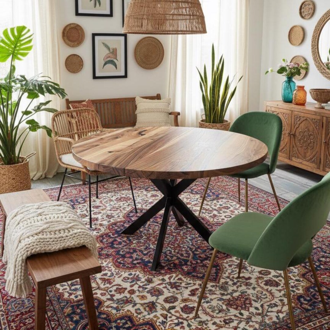 Solid Walnut Extendable Dining Table: Handmade Round Table With Leaves ...