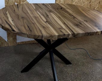 Runder klappbarer Esstisch, Massivholz Top Schwarz Metall Basis Geschenk