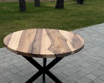 Extendable walnut dining table in Stock, Table for a small apartment, round dining table, solid wood table, table with leaves for 4-10 seats