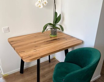 Uitschuifbare eettafel, eikenhouten tafel, bureau, zoldertafel, keukentafel