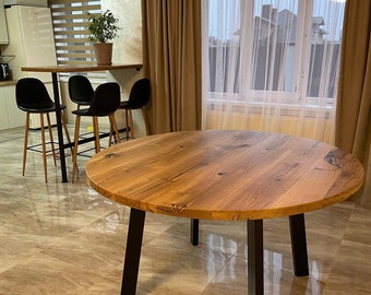 Extendable dining table, round oak table, solid wood table, dining table