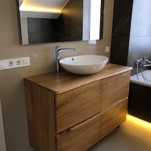 Oak Bathroom Vanity Unit with Drawers: Modern Cabinet (43x27.5x18 inches)