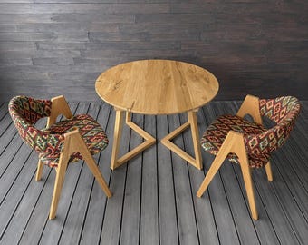 Runder Esstisch Set mit Stuhl, Massivholz, Natur, Geschenk
